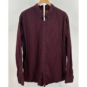 Red Camel Mens XXL Burgundy Geometric Print Button Down Shirt Long Sleeve Cotton